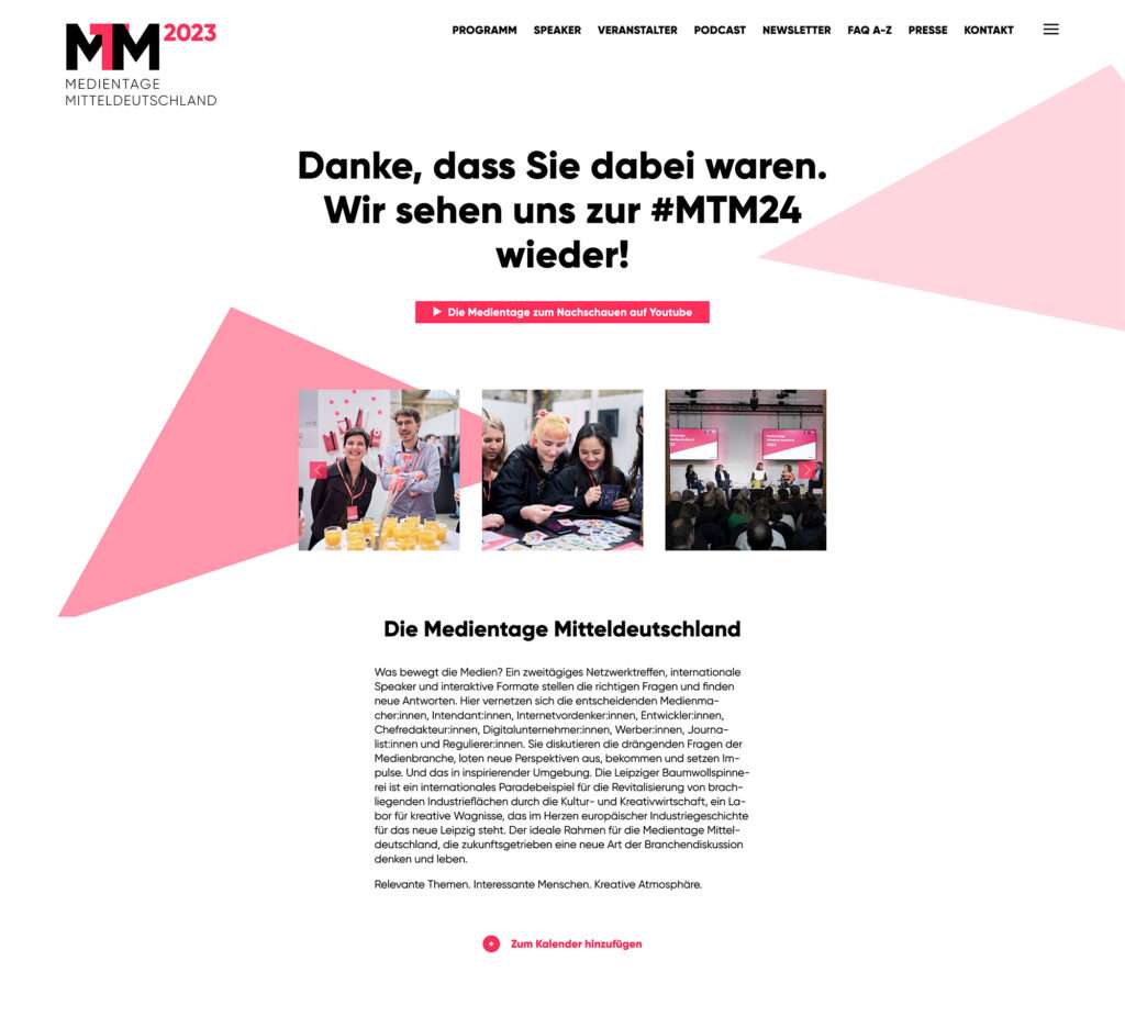 Screenshot von der Website der Medientage Mitteldeutschland in Leipzig
